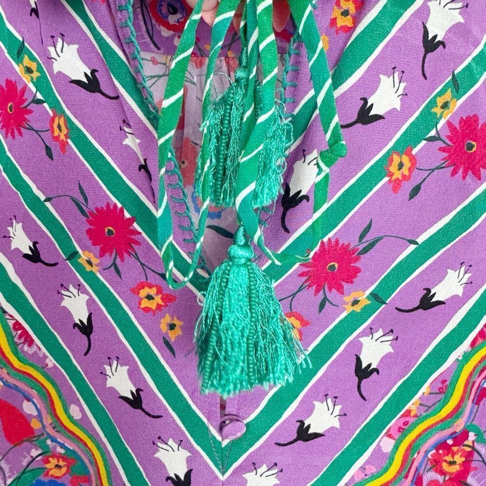 SALONI | Ali Silk Top in Snowdrop Pimpernel Purple & Green Women’s Size 2 - Picture 6 of 9
